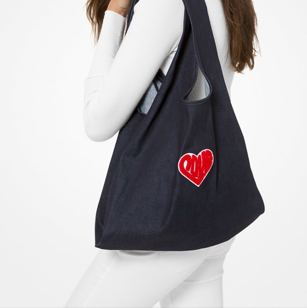 ☆NWT Michael Kors Watch Hunger‎ Stop LOVE Blue Denim Tote 16.5"W X 14"H X4"D